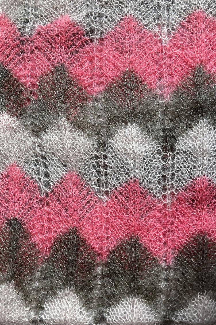 Handgestrickter Schal, pink/grau - 0